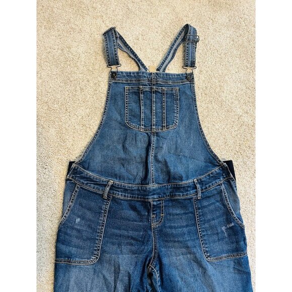 Maternity Distressed Denim Bib Overalls Stretch Side Zips Torn Rip Boho Large L - Picture 2 of 6